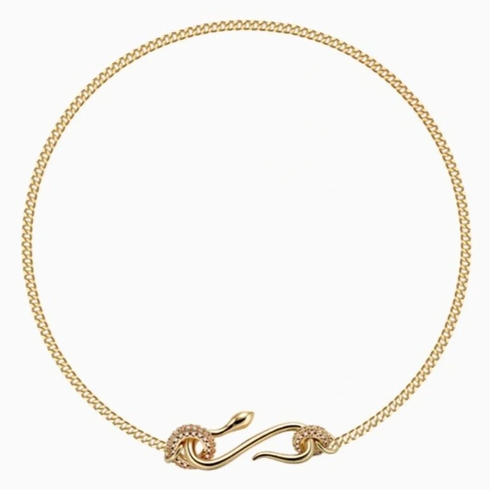 Snake Necklace 18K Gold Luxurious Crystal Stainless Steel for Men Women - Picture 9 of 13